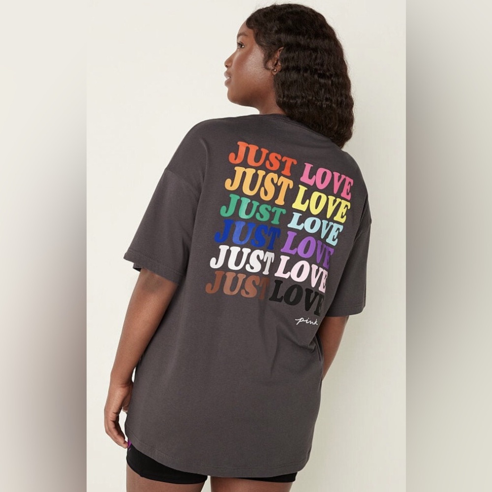 Victoria’s Secret PINK Just Love Rainbow Graphic T-Shirt Oversized O/S Pride Tee